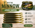 5" Split Tail Minnow Green Pumpkin 5 pkg