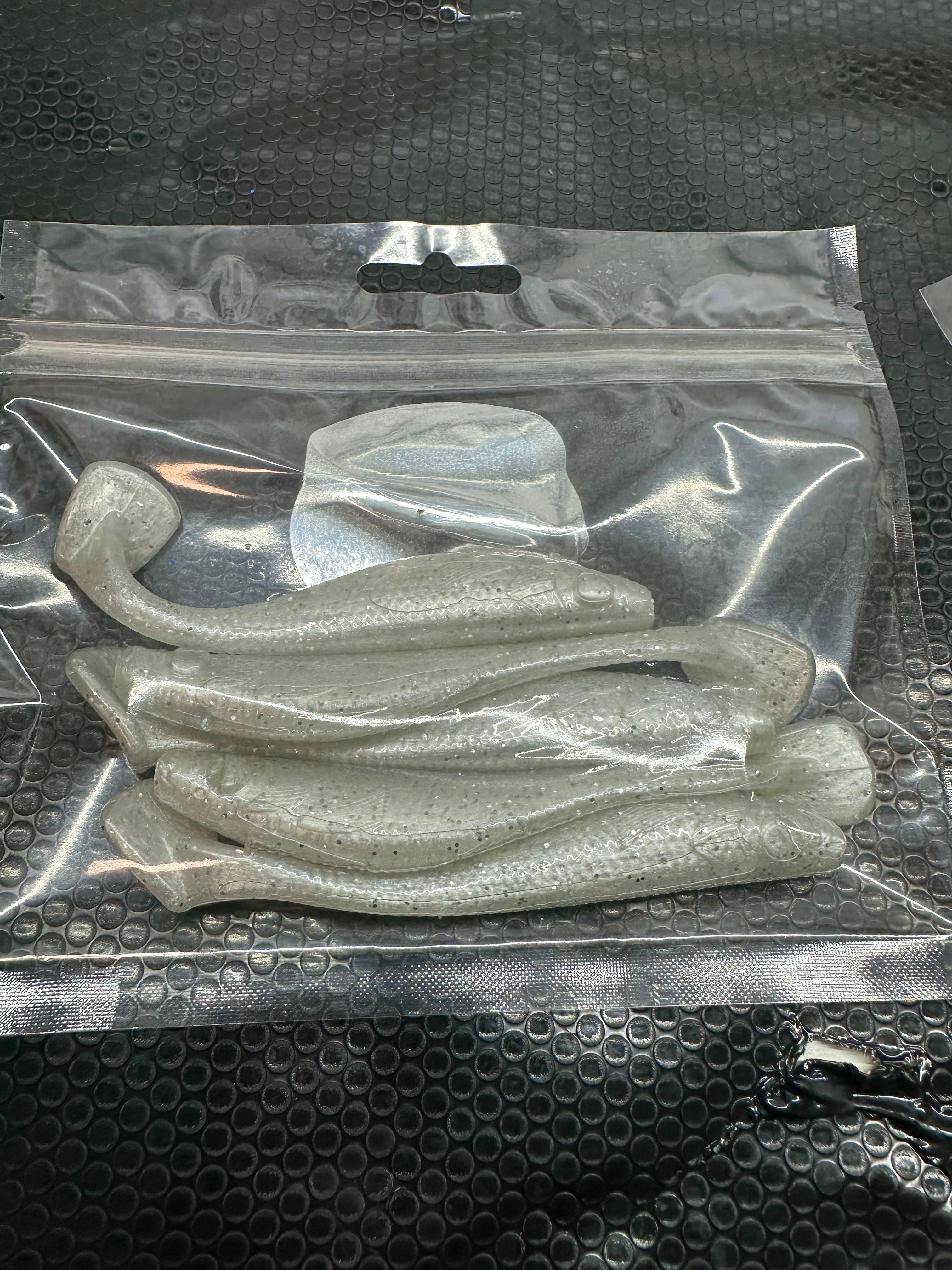 4" Swim Bait White with Silver and Pearl Flake Hand Poured Soft Plastic Made In USA