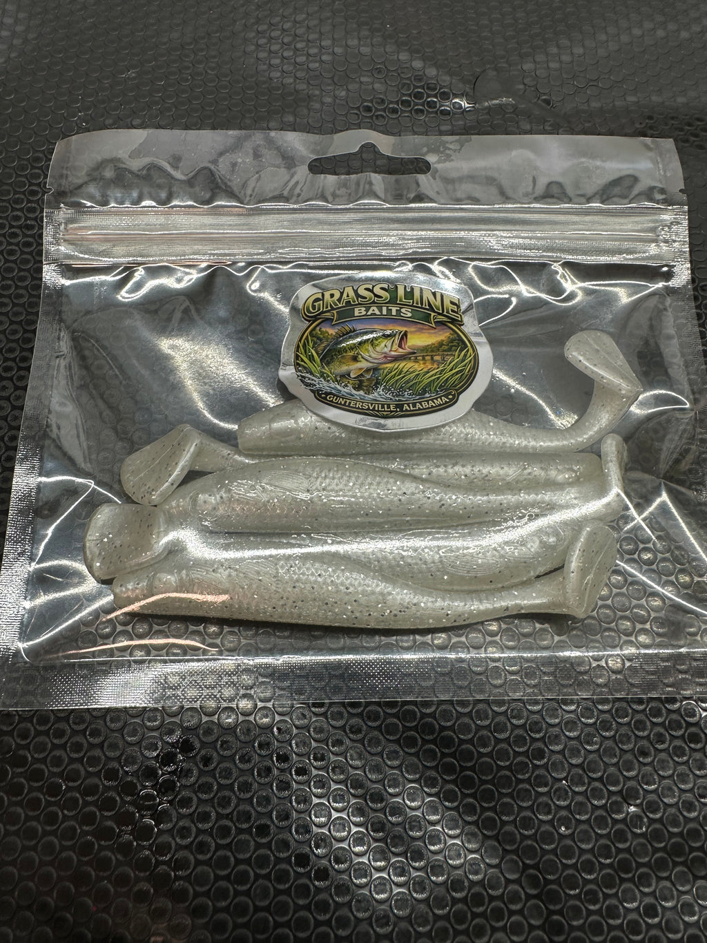 4" Swim Bait White with Silver and Pearl Flake Hand Poured Soft Plastic Made In USA