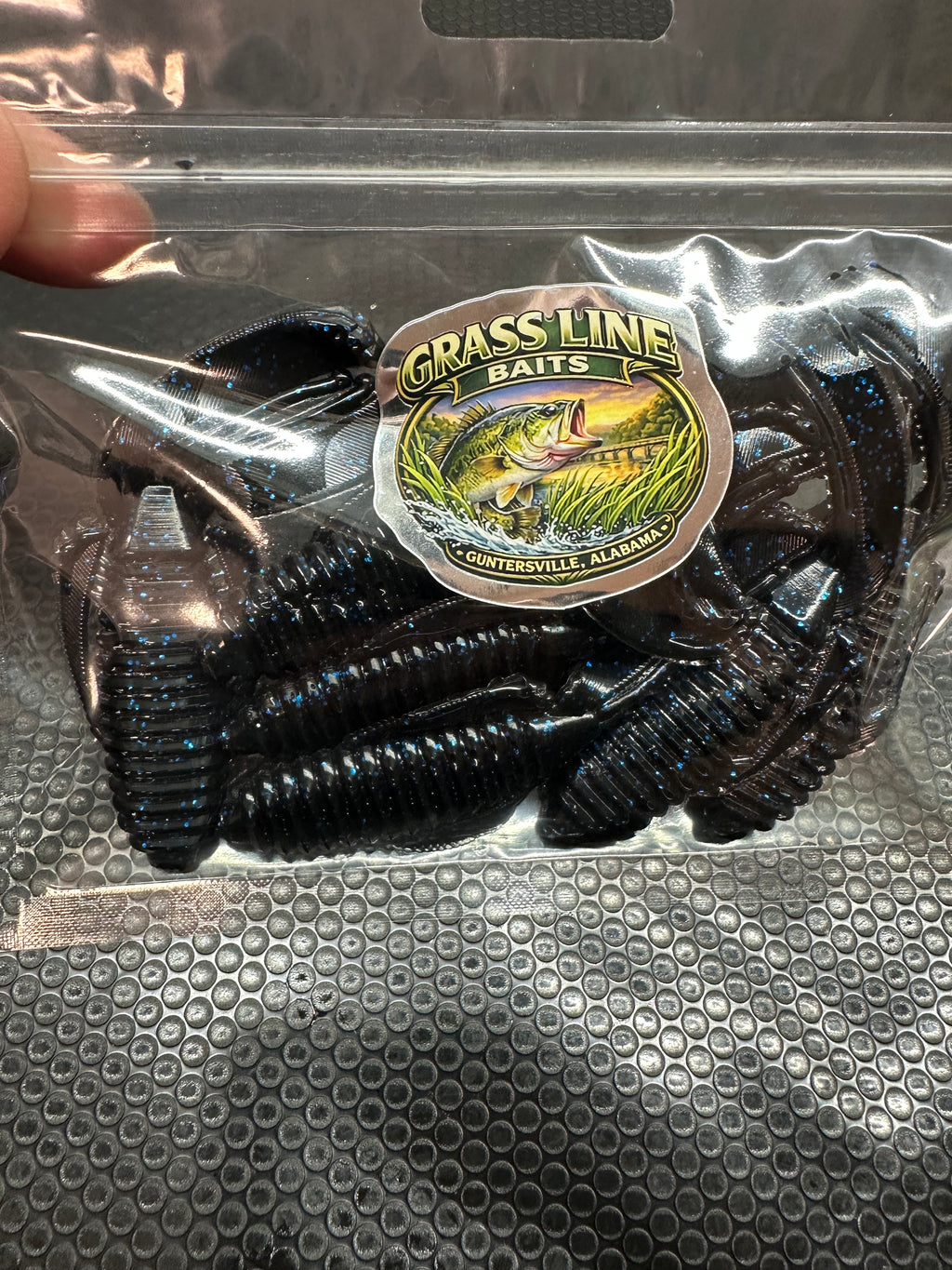 Creature Bait Black with Blue Flake Hand Poured Soft Plastic Made In USA 6/Pkg