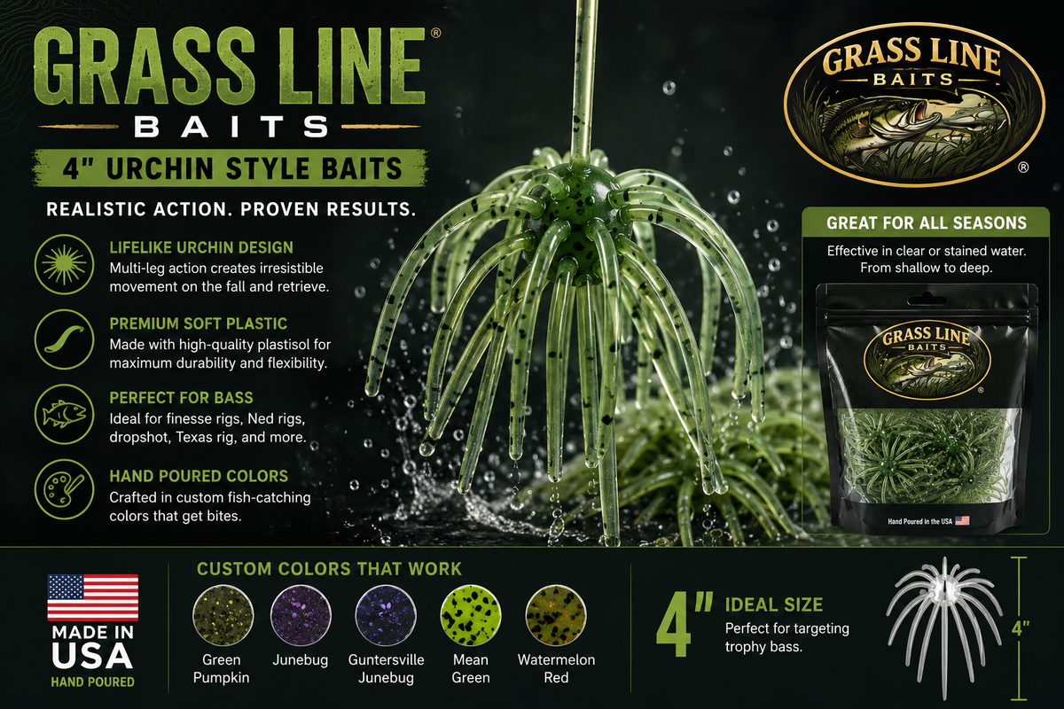 Grass Bomb Urchin-Style Soft Bait, Green Pumpkin (3 Pack)
