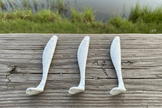Grass Line Baits 4" Swim Bait White with Silver and Pearl Flake 5 Pack