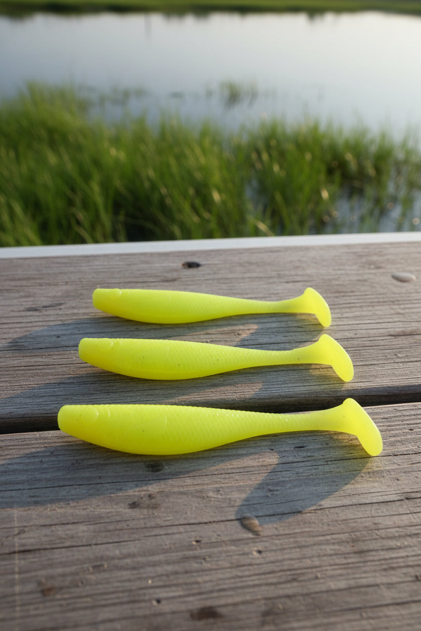 4" Swim Bait Charteruse Hand Poured Soft Plastic Made In USA