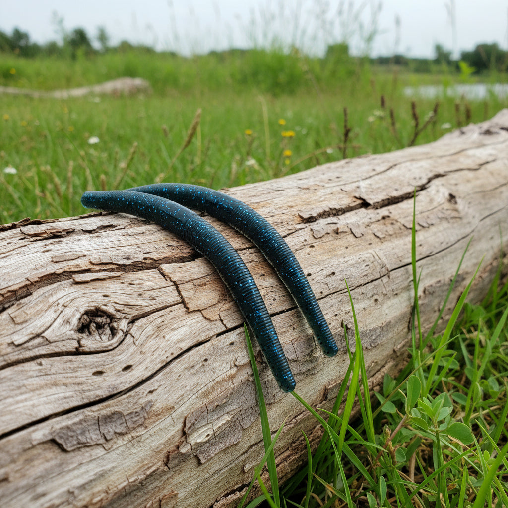 5″ Stick Worm Bass Bait Black Blue Flake– 8 pkg Hand-Poured Soft Plastic | Grass line Baits