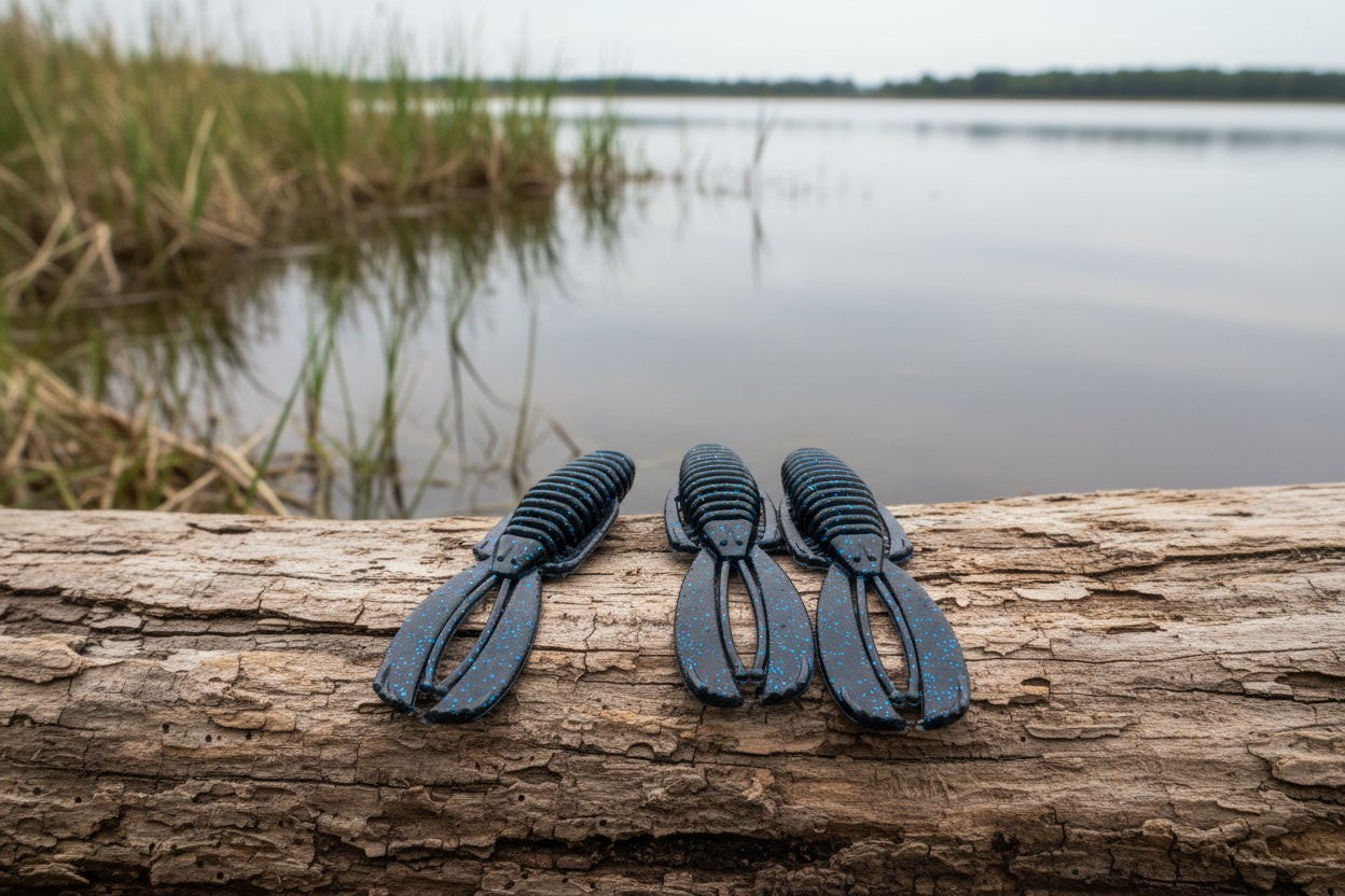 Creature Bait Black with Blue Flake Hand Poured Soft Plastic Made In USA 6/Pkg