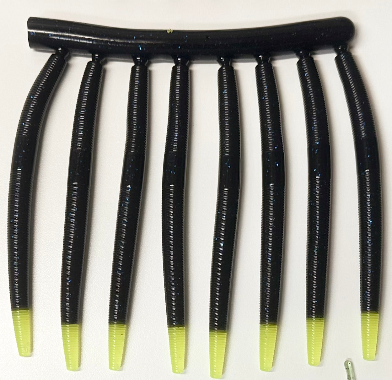 5″ Stick Worm Bass Bait Black Blue Flake Chartreuse tail– 8 pkg Hand-Poured Soft Plastic | Grass line Baits