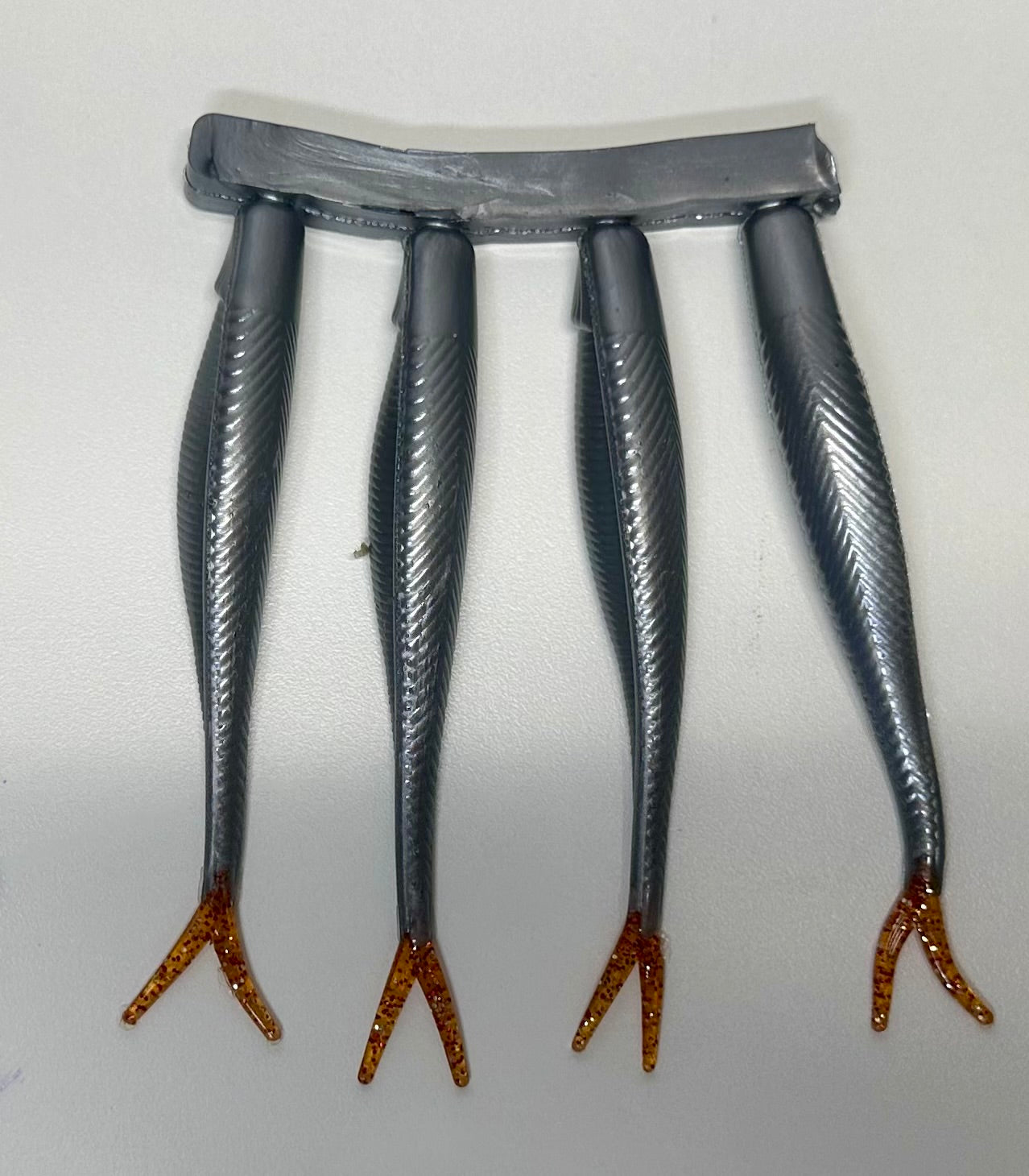 5" FORWARD FACING SONAR MINNOW Shad Grey and Pearl RB Tail 10 pkg