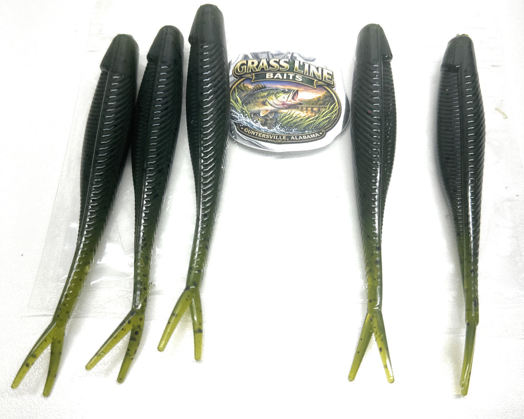 5" Split Tail Minnow Green Pumpkin 5 pkg